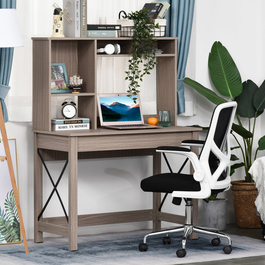 Desk Shelf with Bookcase Above in Wood for Bedroom, Children's Room or Office, Space Saving 105x50x137.5cm - Borgè