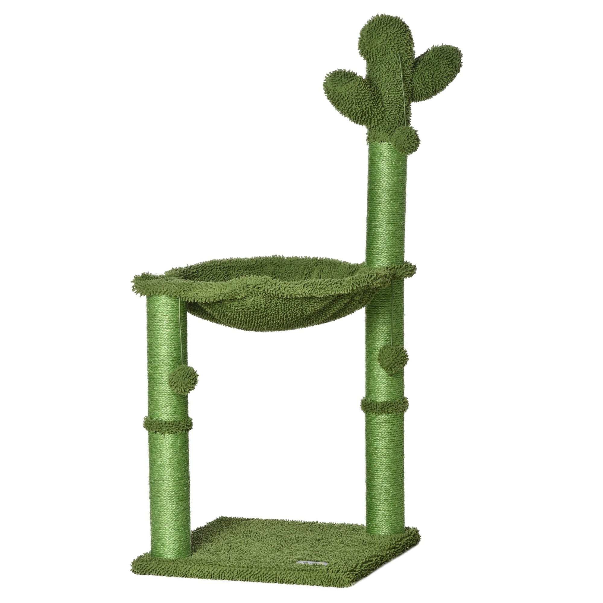 Cat Tree for cats with Scratch Pole up to 4.5kg in the shape of cactus with balls and Bed, 60x35x78cm - green - Borge' Group Limited