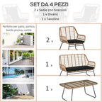 Boho Style PE Rattan Garden Furniture Set with 2 Armchairs, Sofa and Coffee Table - Borge' Group Limited