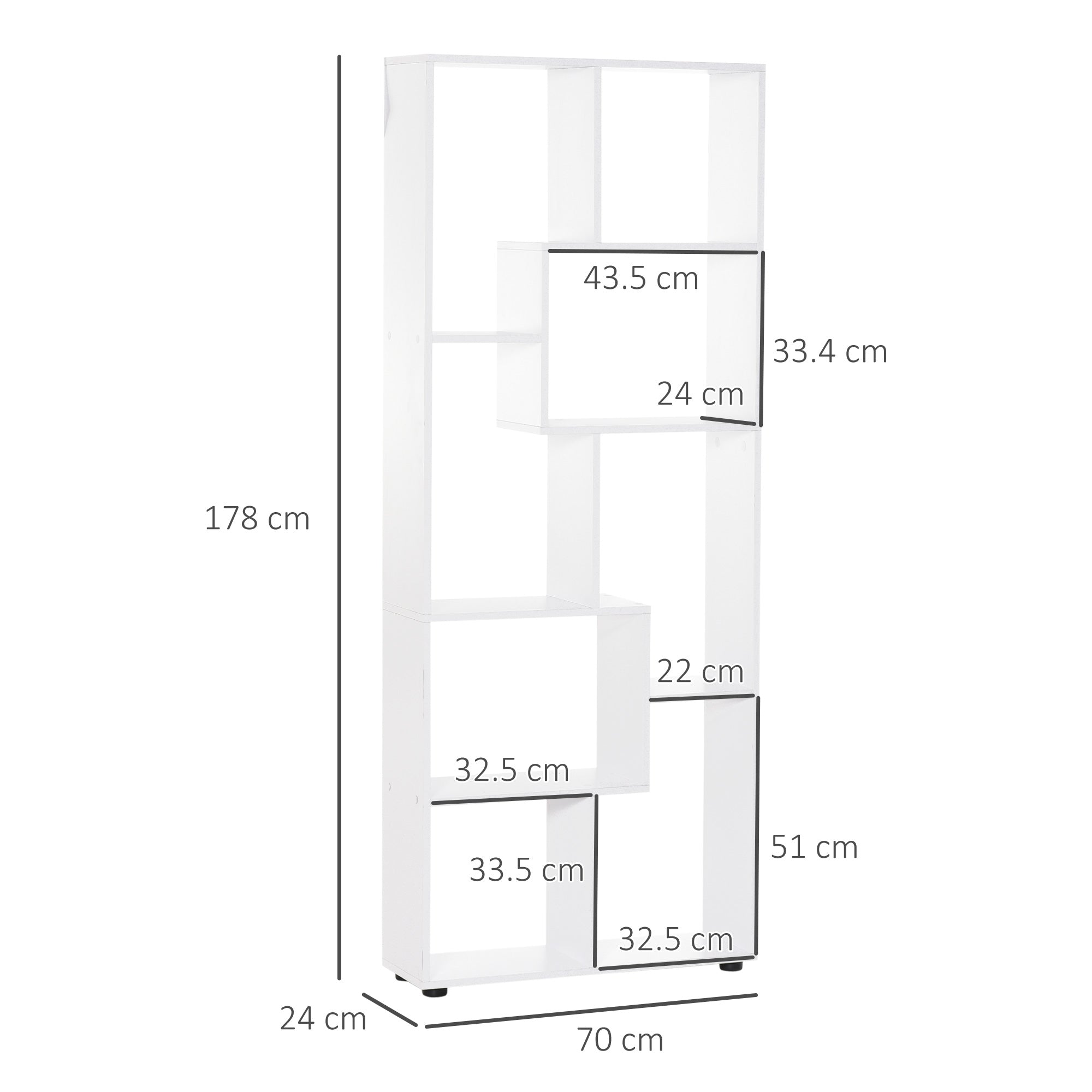 Homond bookcase Modern Design Shelf with 8 Slacel Wooden Wooden Shelves, Home Furniture and Office, 70x24x178cm White - Borgè