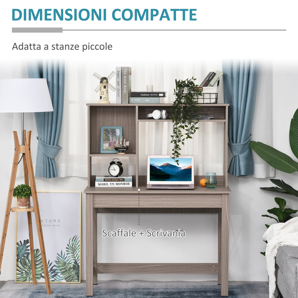 Desk Shelf with Bookcase Above in Wood for Bedroom, Children's Room or Office, Space Saving 105x50x137.5cm - Borgè