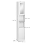 Kleankin Wooden Space Bathroom Column With Mirror and Pressure Opening, 30x28x170cm, White - Borgè