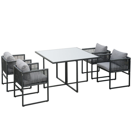 Outsunny garden set 5 pieces in rattan, 4 garden chairs and dining table with glass top - Borgè