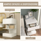 Homcom modern bedside table in chipboard and mdf with a drawer and 2 shelves, 39x39x65 cm, white - Borgè