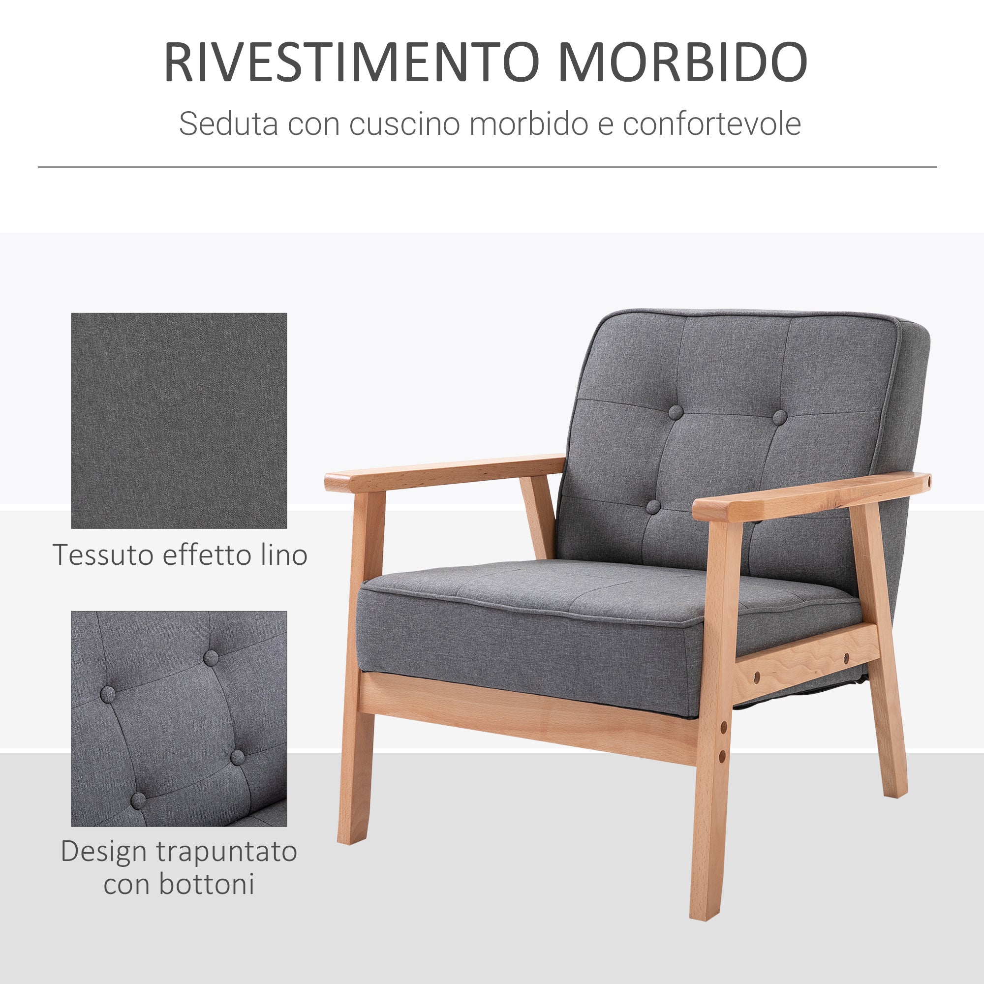 Retro Nordic style armchair with light Grey linen coating - Borgè