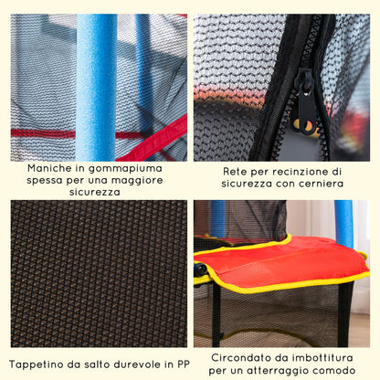 trampoline elastic and outdoor elastic trampolines for children 3-6 years, steel frame and pp rug and polyester with soft-free design, φ165x162 cm