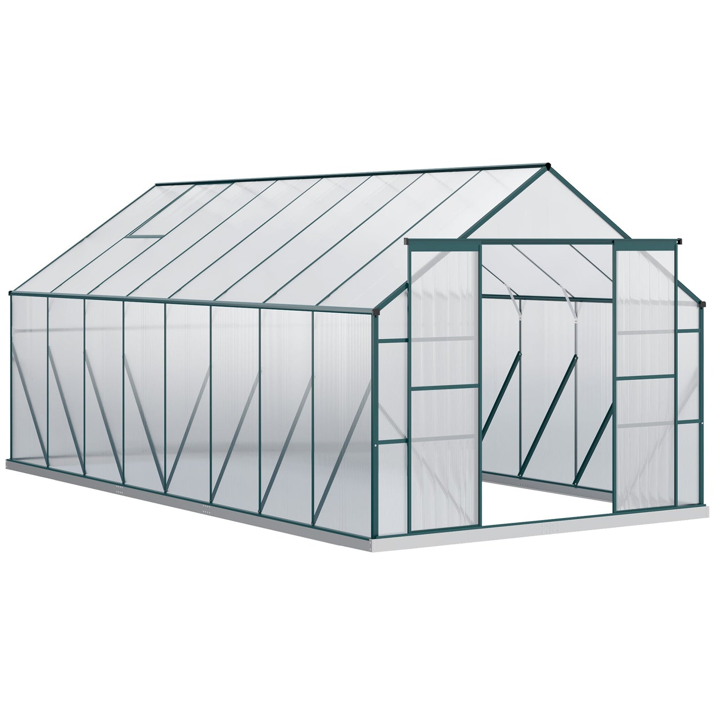 Outsunny Garden Greenhouse in Polycarbonate, Metal and Aluminum, Anti-UV and Windproof, 244x500x216cm, Green - Borgè