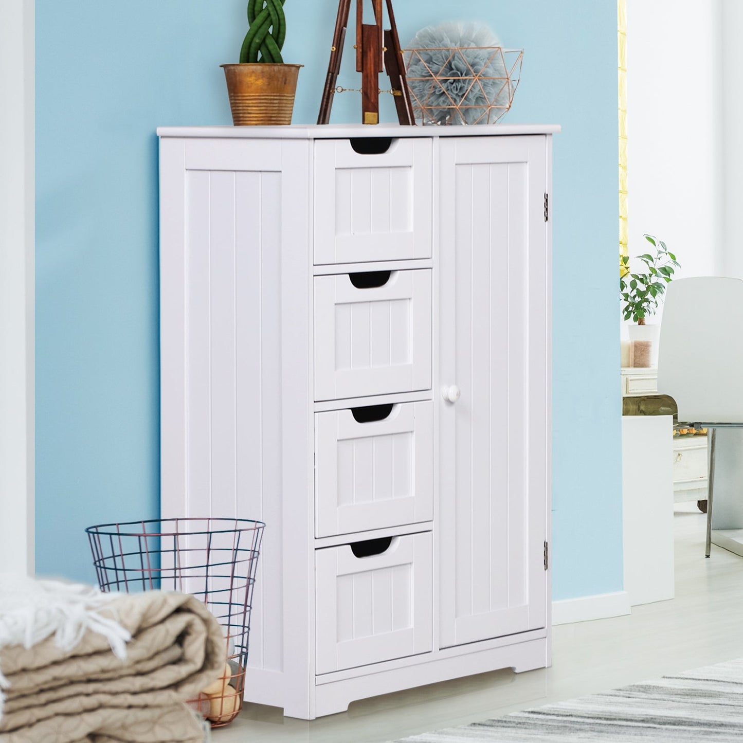 Kleankin Bathroom cabinet with door and white drawers 56 x 30 x 83cm - Borgè