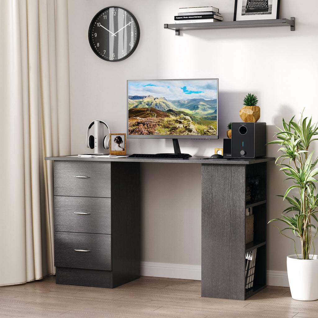 Homcom PC Desk with 3 shelves and 3 drawers per room and office, in MDF wood, 120x49x72 cm, black - Borgè