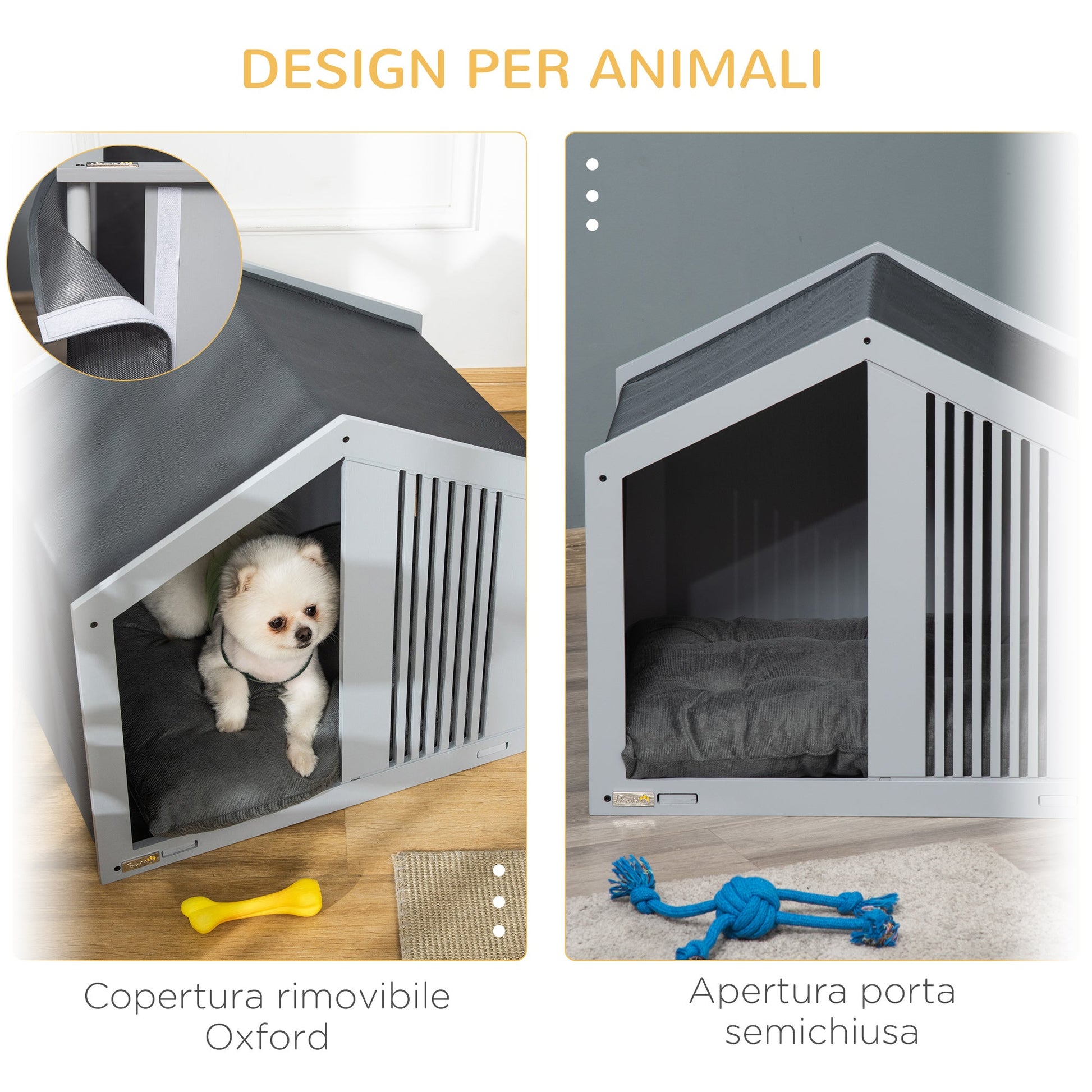 PAWHUT KNOW FOR DOGS A Fabric and Wood House, for animals up to 12kg, Grey - Borgè