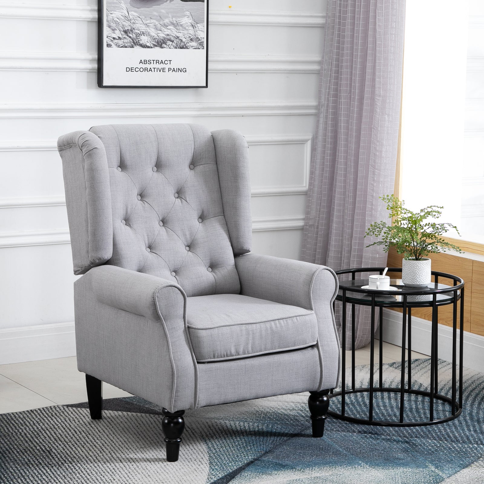 Grey Wooden Armchair and French -style removable cushions with large seat, coated legs - Borgè
