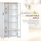 Modern Care of 2 Doors with adjustable shelves in wood and glass, 76x36x160cm, white - Borgè