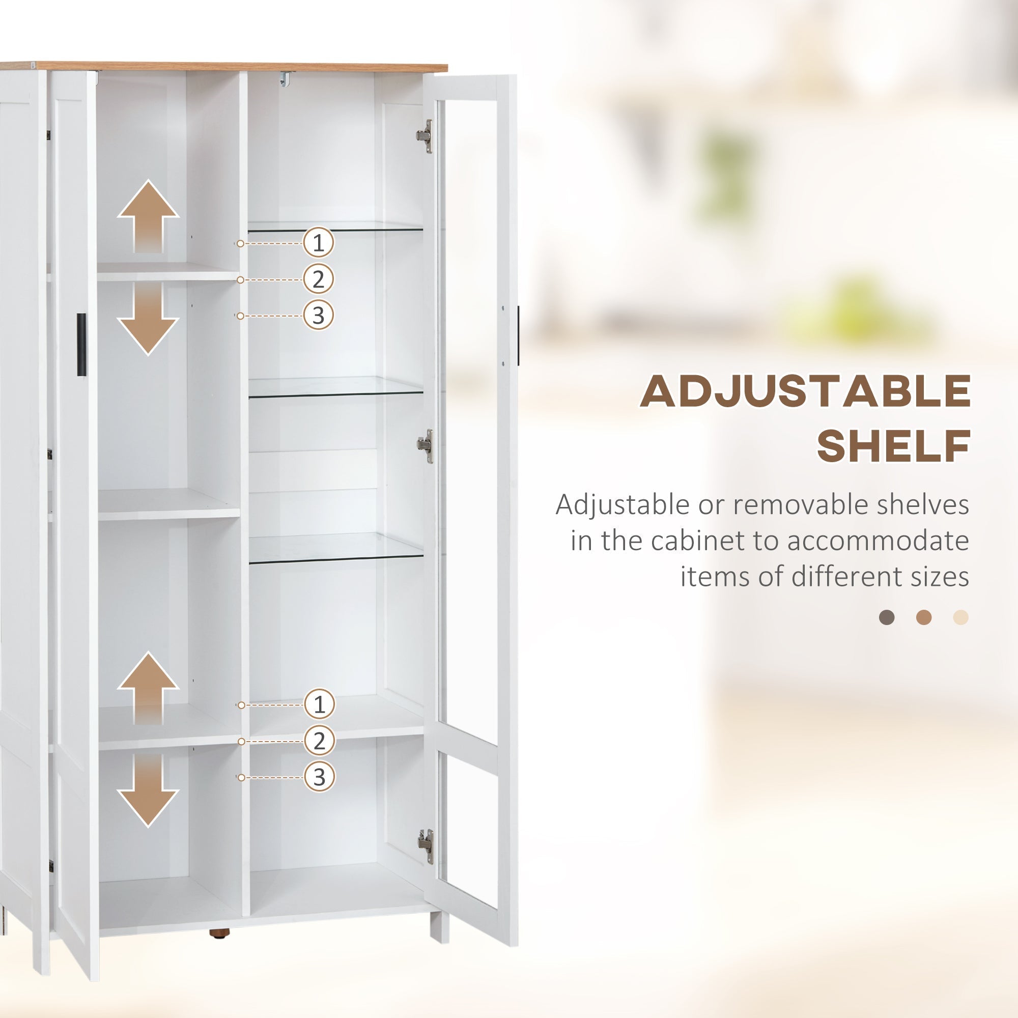 Modern Care of 2 Doors with adjustable shelves in wood and glass, 76x36x160cm, white - Borgè