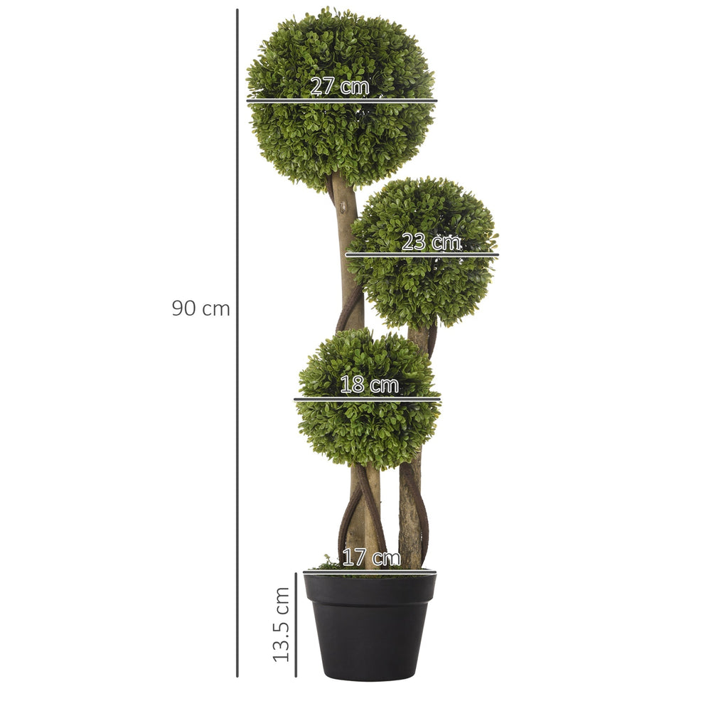 Plan of 3 -ball artificial bosso with vase included and reinforced background, height 90 cm - Borgè