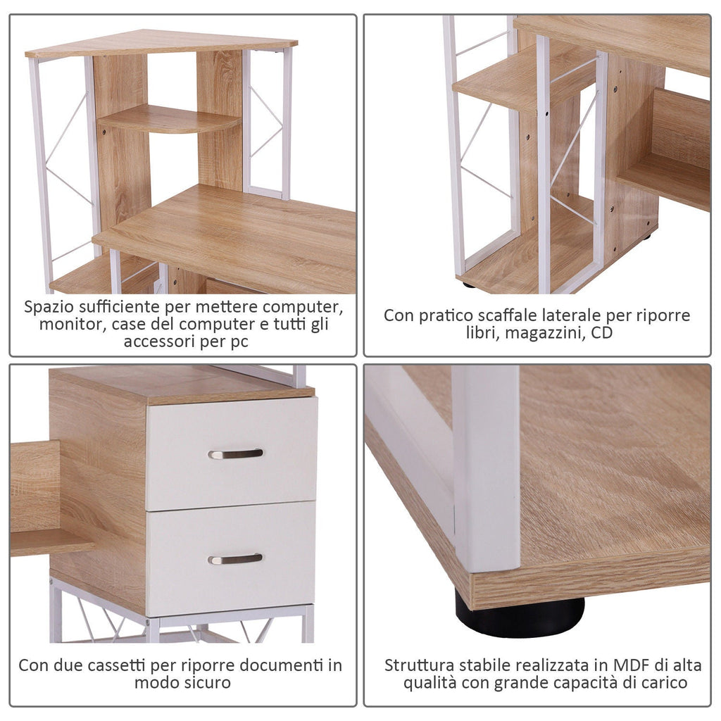 Desk for computer PC Office with shelf 133 x 55 x 123cm - Borgè
