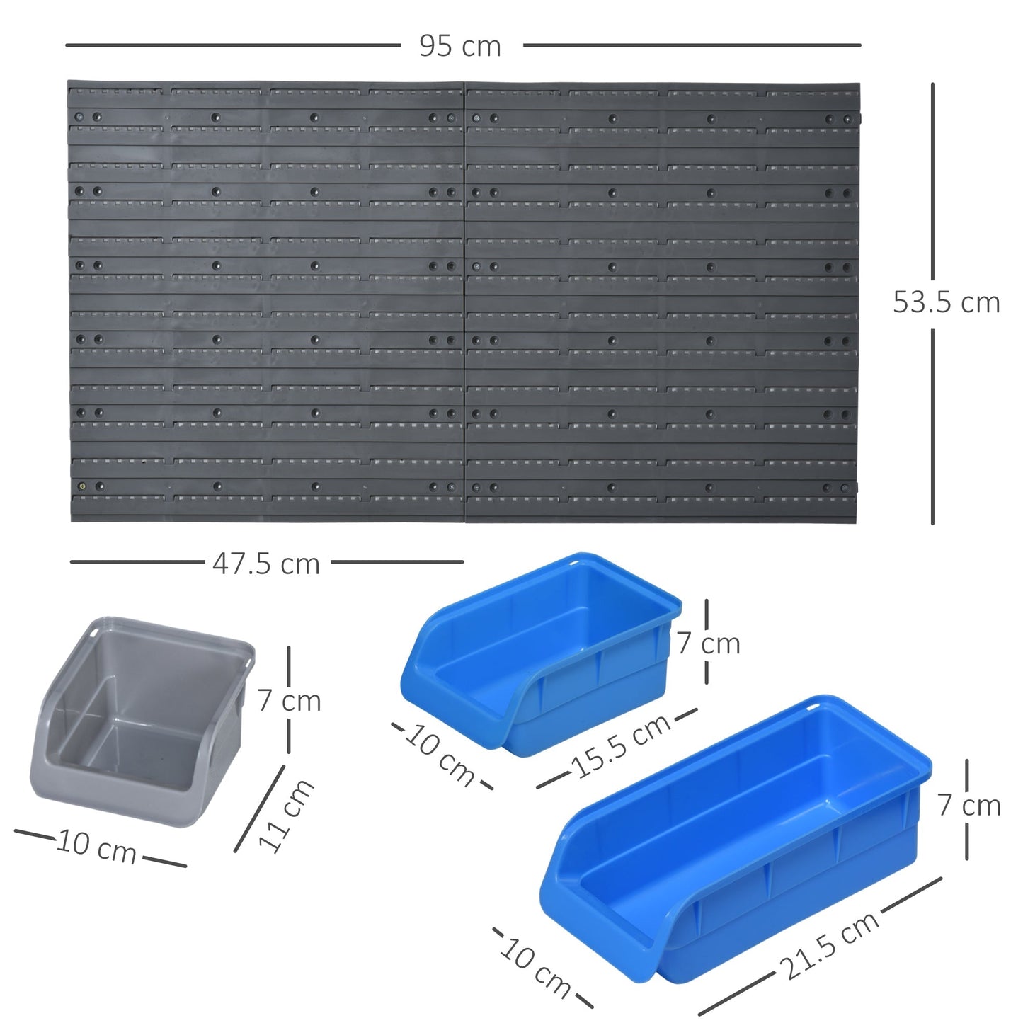 Durhand 44pz holder box with adjustable and removable boxes in blue and Grey pp, 54x22x95 cm - Borgè