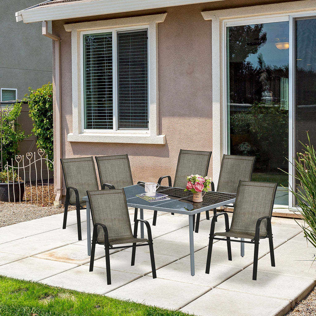 Garden Chairs Set of 4, Stackable Outdoor Chairs in Metal and Breathable Fabric, Brown - Borge' Group Limited