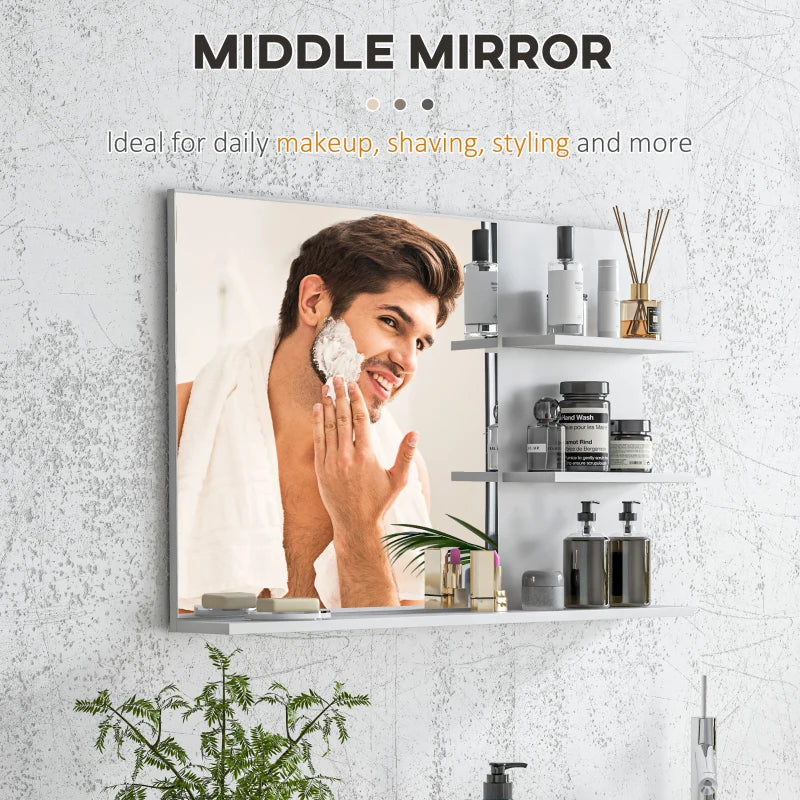 SOLO | White Bathroom Mirror with 2 side shelves and lower shelf | 75x10x48 cm - Borgè