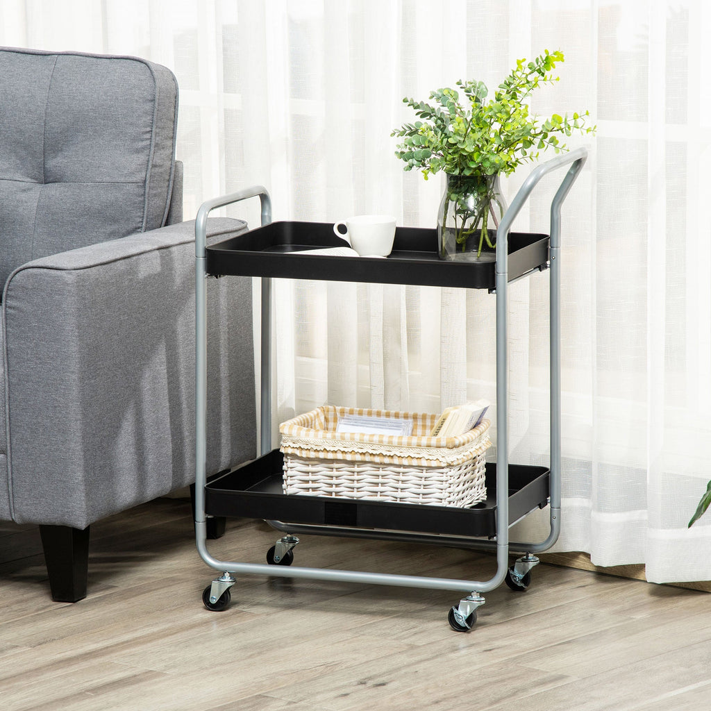 Trolley 2 levels with swivel handles and wheels, in metal, 63x40.4x83.5 cm - Borgè