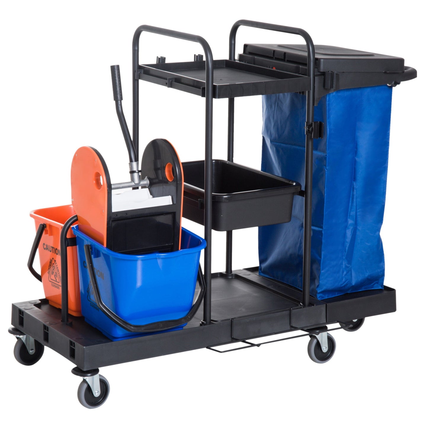 Multiuse professional cleaning trolley with 2 dry 18l skills and wheels, blue - Borgè