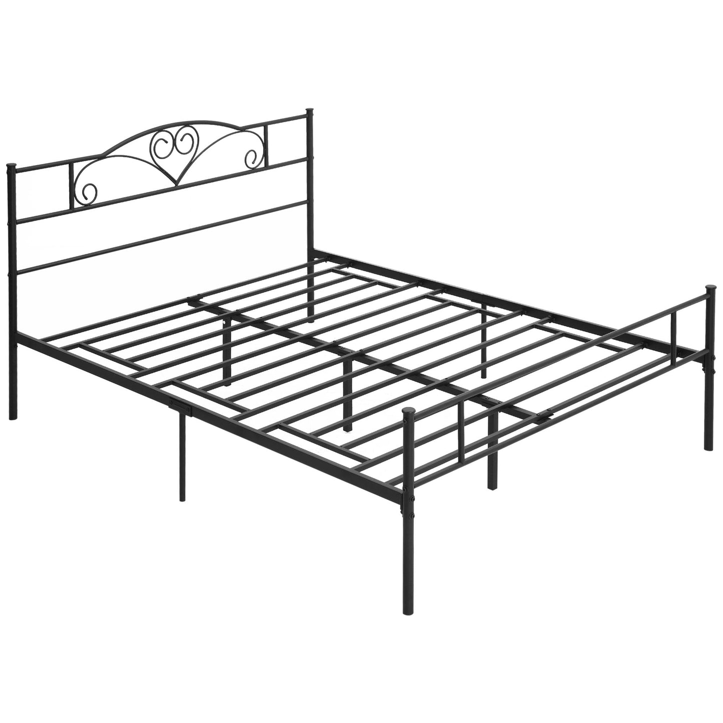 Black Double Bed in Metal/Steel with slats, headboard and footboard | 160x200cm