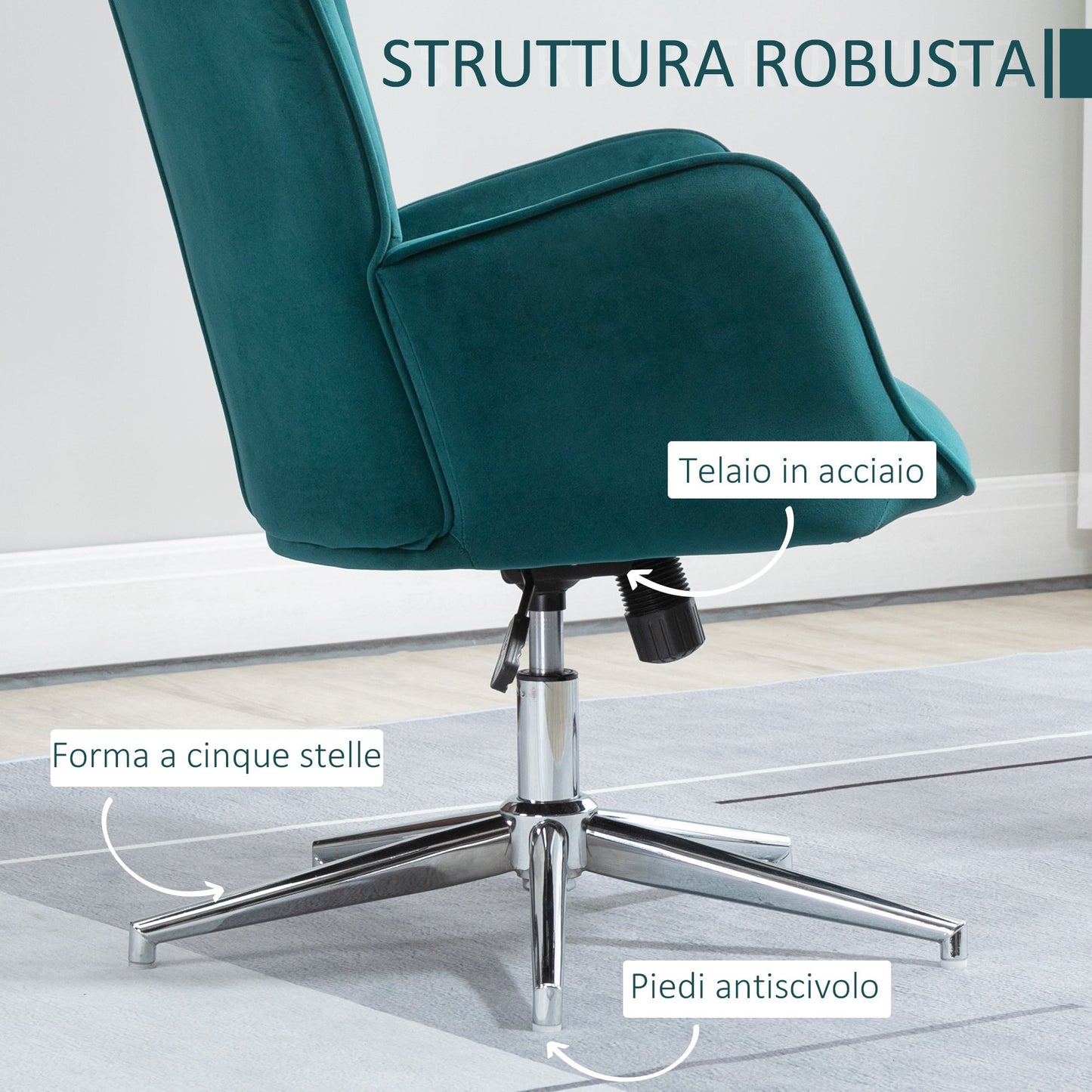 office chair and velvet living room, swivel with armrests and adjustable height, blue - Borgè