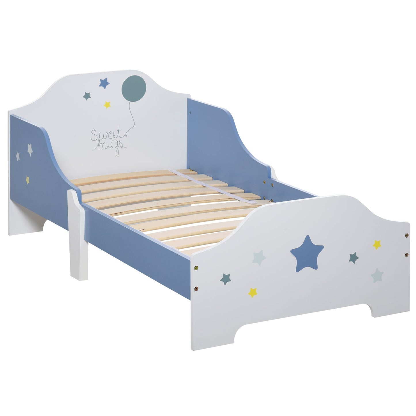 read low for boys and girls of +3 years with sides, blue and white bed, 143 x 74 x 59 cm - Borgè