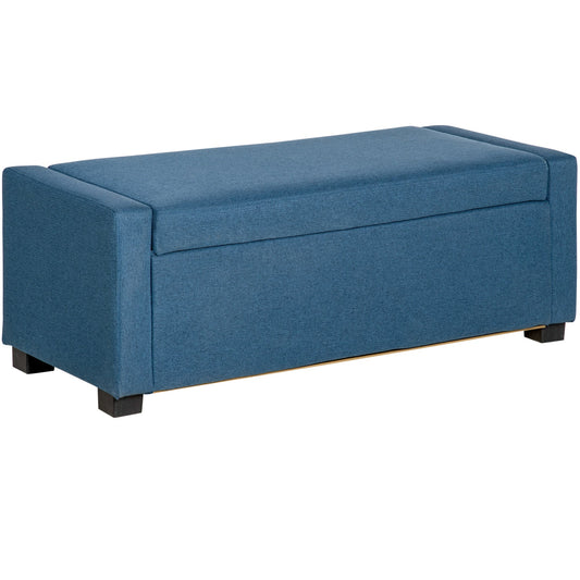 Ottoman Bed Cover Bench with Fabric Container Compartment, 120x50x44cm - Blue - Borgè