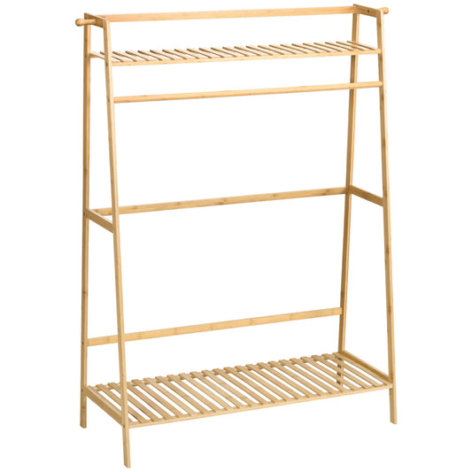 bamboo hangers, raised 2 -level design with bar and 2 hooks, 114x40x139 cm - Borgè