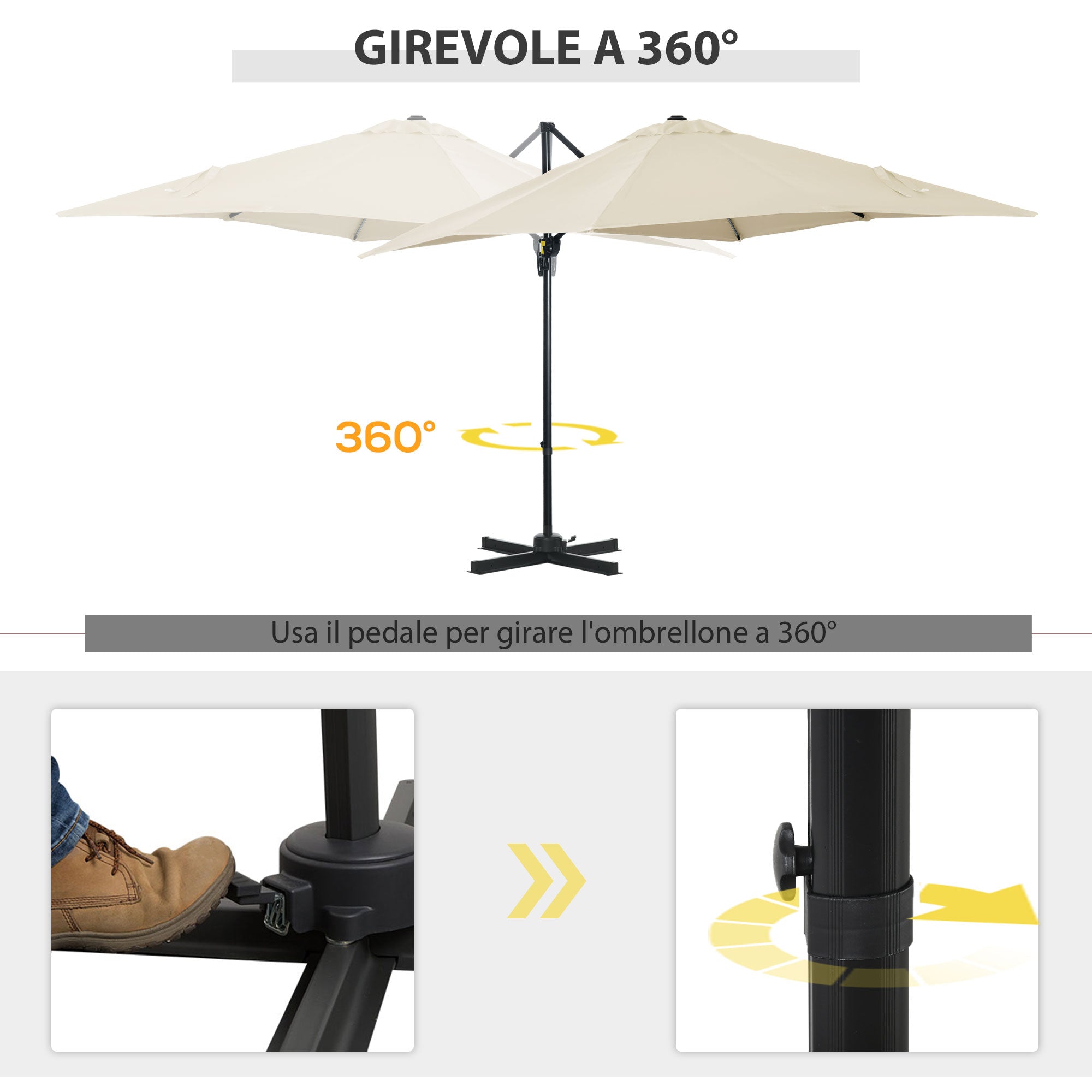 2.5x2.5m Cream Garden Umbrella with 5-Level Adjustable Angle and 360° - Borge' Group Limited