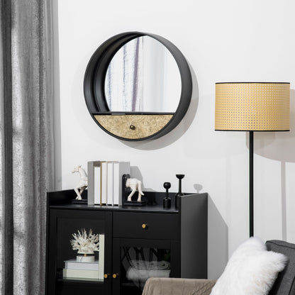 round wall mirror Ø61cm with drawer and black metal frame - Borgè