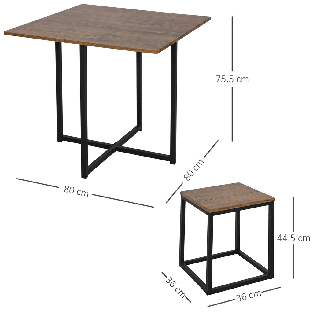 Set 5 pieces Table bar with industrial style stools for kitchen, house or restaurant, black and wooden color - Borgè