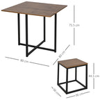 Set 5 pieces Table bar with industrial style stools for kitchen, house or restaurant, black and wooden color - Borgè