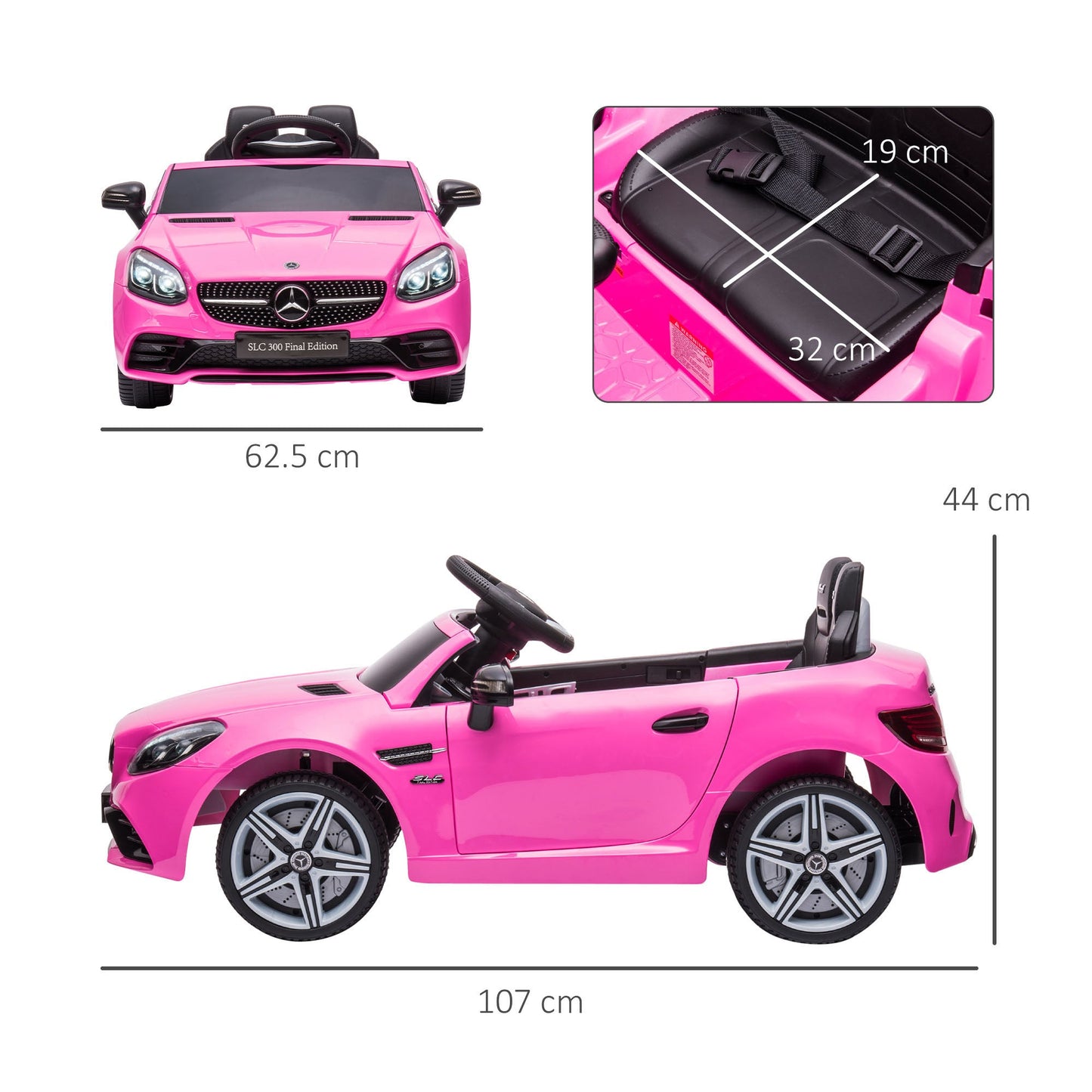 PINK MERCEDES | Electric Car for Children 3-6 Years with LED Lights, Sound Effects and Remote Control, 107x62. 5x44 cm, Pink - Borgè