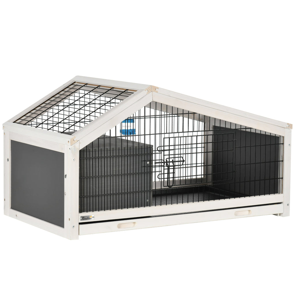 Wooden Rabbit Hutch with House and Open Area for 1 Rabbit, 90x53x50cm, Dark Grey - Borge' Group Limited
