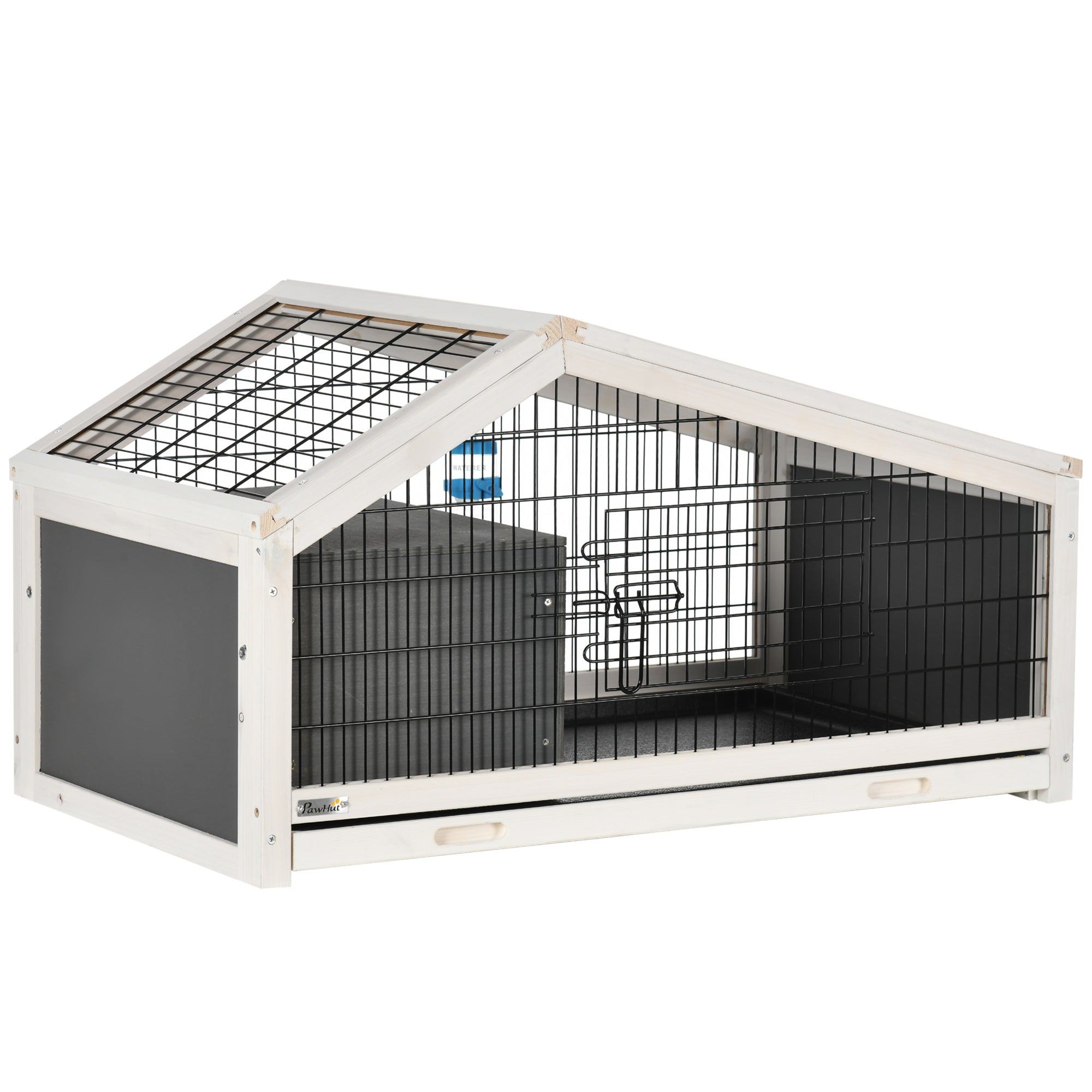 Wooden Rabbit Hutch with House and Open Area for 1 Rabbit, 90x53x50cm, Dark Grey - Borge' Group Limited