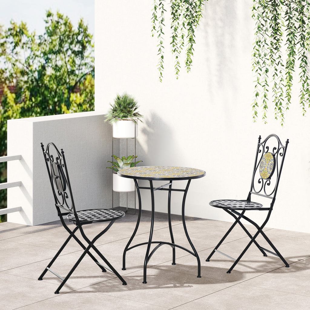 MAIOLICA | Mosaic 3 Piece Balcony Table and Chair Set, Folding Metal Garden Set with Colorful Majolica, Multicolor - Borge' Group Limited