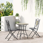 MAIOLICA | Mosaic 3 Piece Balcony Table and Chair Set, Folding Metal Garden Set with Colorful Majolica, Multicolor - Borge' Group Limited
