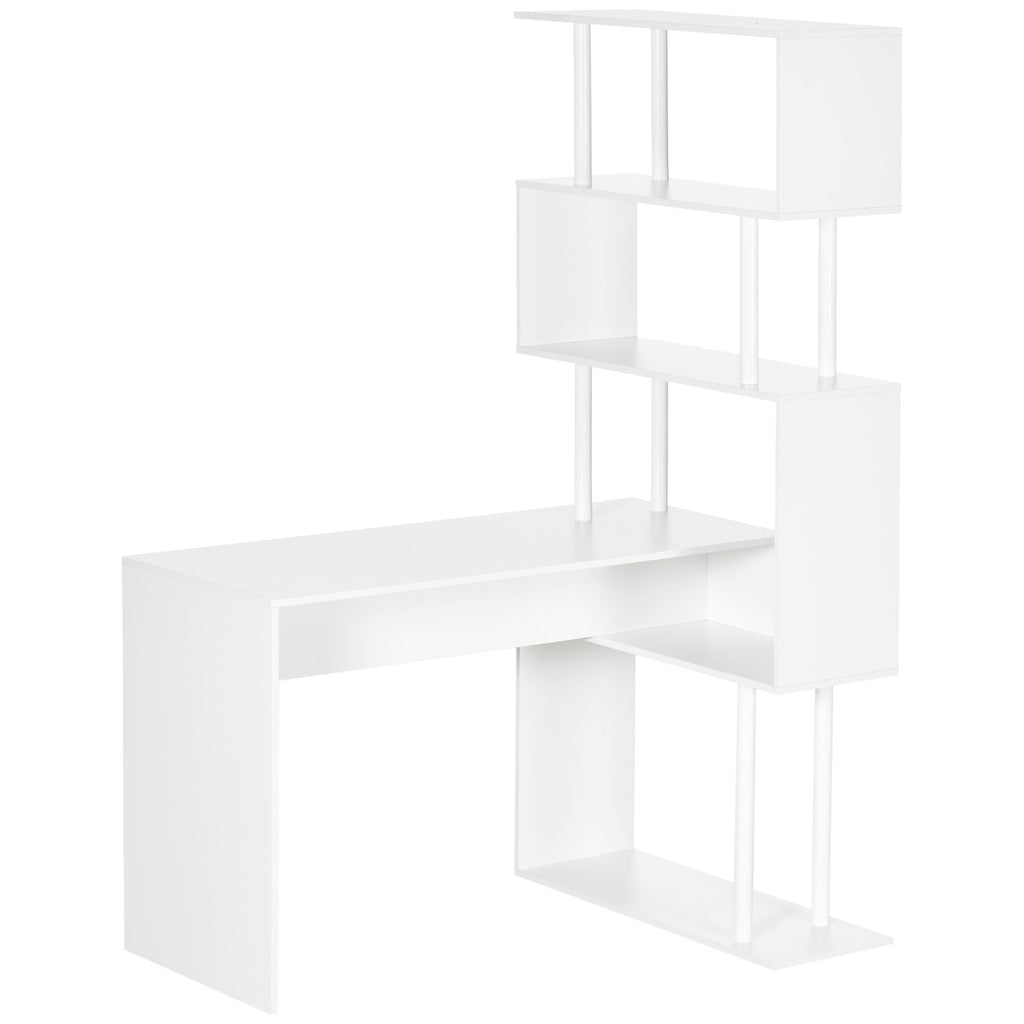 Modern Angular Desk in Chocolate Office and Studio with 4 -level shelf, 120x80x176 cm, white - Borgè