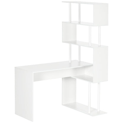Modern Angular Desk in Chocolate Office and Studio with 4 -level shelf, 120x80x176 cm, white