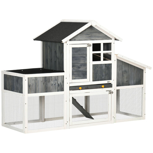 Pawhut prefabricated wooden chicken coop with open area, house and nest, 161.5x62.5x115cm, Grey - Borgè