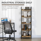 Homond industrial style bookcase with 5 wooden and metal shelves, 48x30x155cm, rustic brown - Borgè