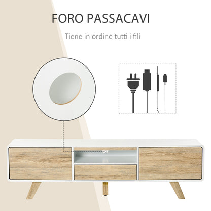 Mobile TV holder with doors and drawer for TV up to 60 '' in white MDF and wood 160x40x45cm - Borgè