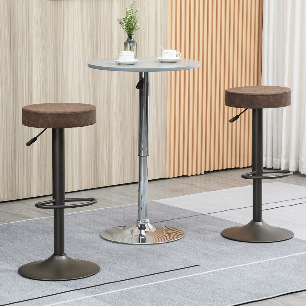 Set 2 swivel bar stools with residential footrests and height, 35x36x64-85cm, brown - Borgè