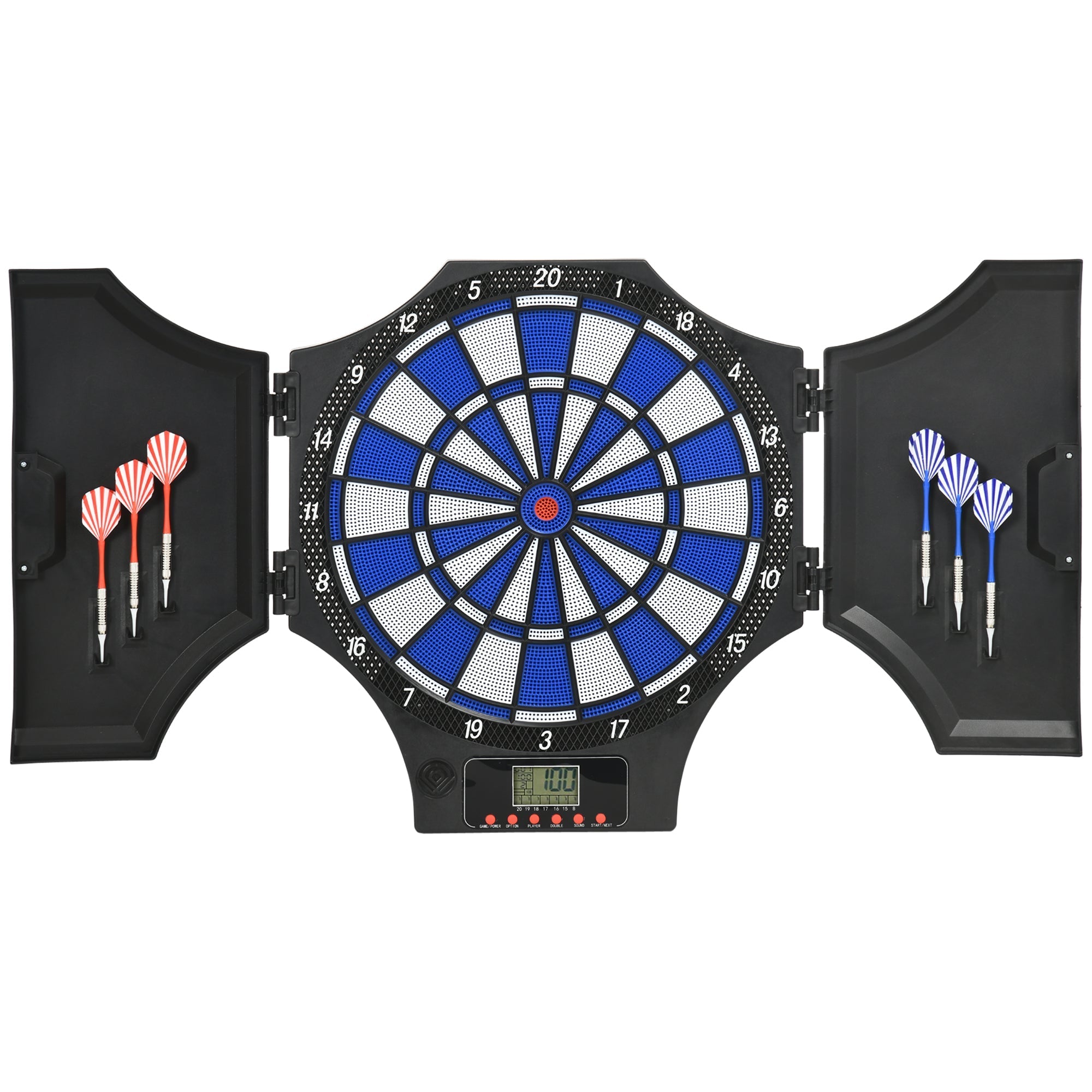 Electronic PP Dartboard with 6 Darts and LCD Monitor, 83x45x4 cm, Red and Black - Borge' Group Limited