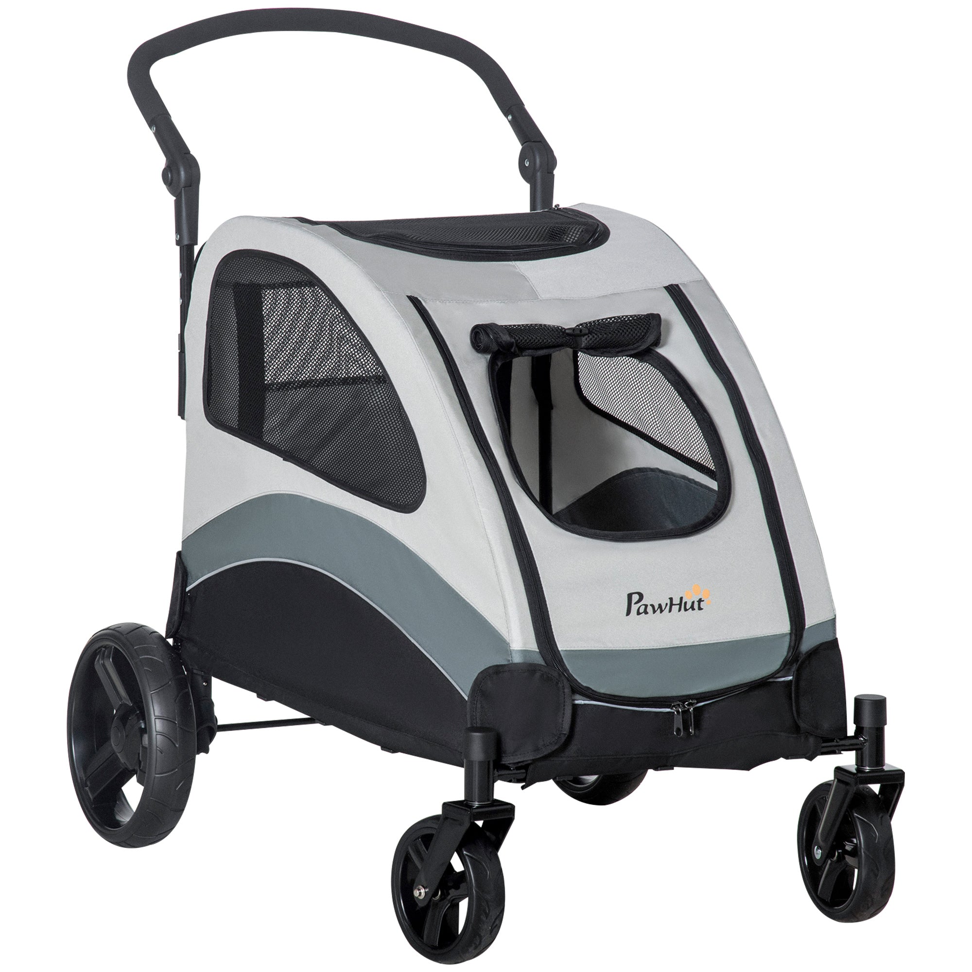 Medium Dog Stroller with 4 Wheels, Storage Bag and Mesh Window, 107x67x102 cm, Grey - Borge' Group Limited