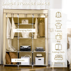 fabric wardrobe with 8 shelves and 2 bars, portable wardrobe with roller shit, 125x43x162.5cm, beige - Borgè