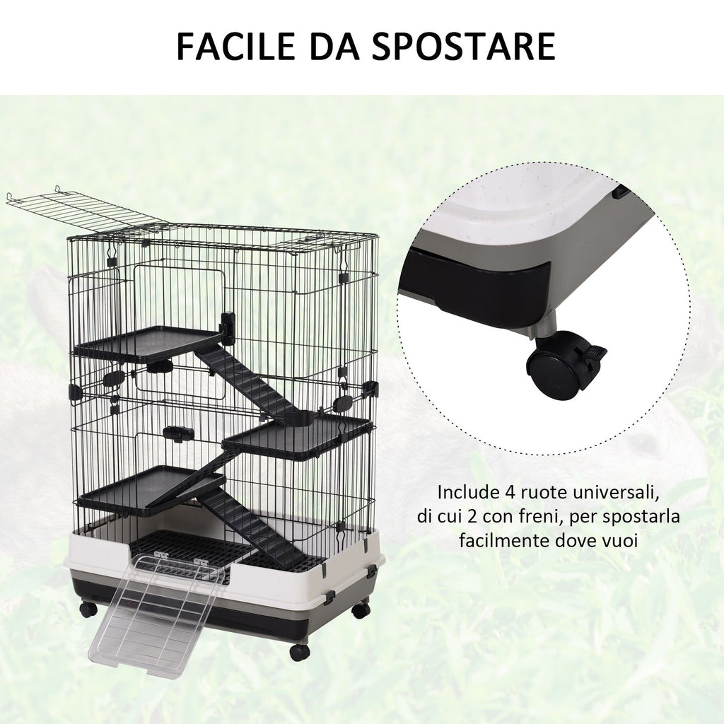 3-Tier Metal Cage with Tray for Rodents, Rabbits and Ferrets with 4 Wheels, 81.2 x 52.7 x 114 cm, Black - Borge' Group Limited
