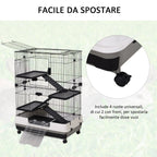 3-Tier Metal Cage with Tray for Rodents, Rabbits and Ferrets with 4 Wheels, 81.2 x 52.7 x 114 cm, Black - Borge' Group Limited