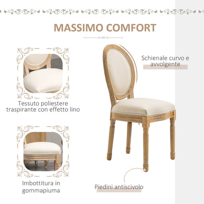 Set 2 Padded Chairs For Living Room Vintage style Rétro in wood and fabric 49x56x96cm - White - Borgè